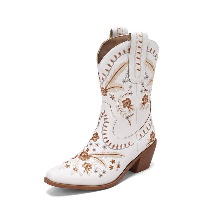 Heel Embroidery Knee-high Cowboy Boots