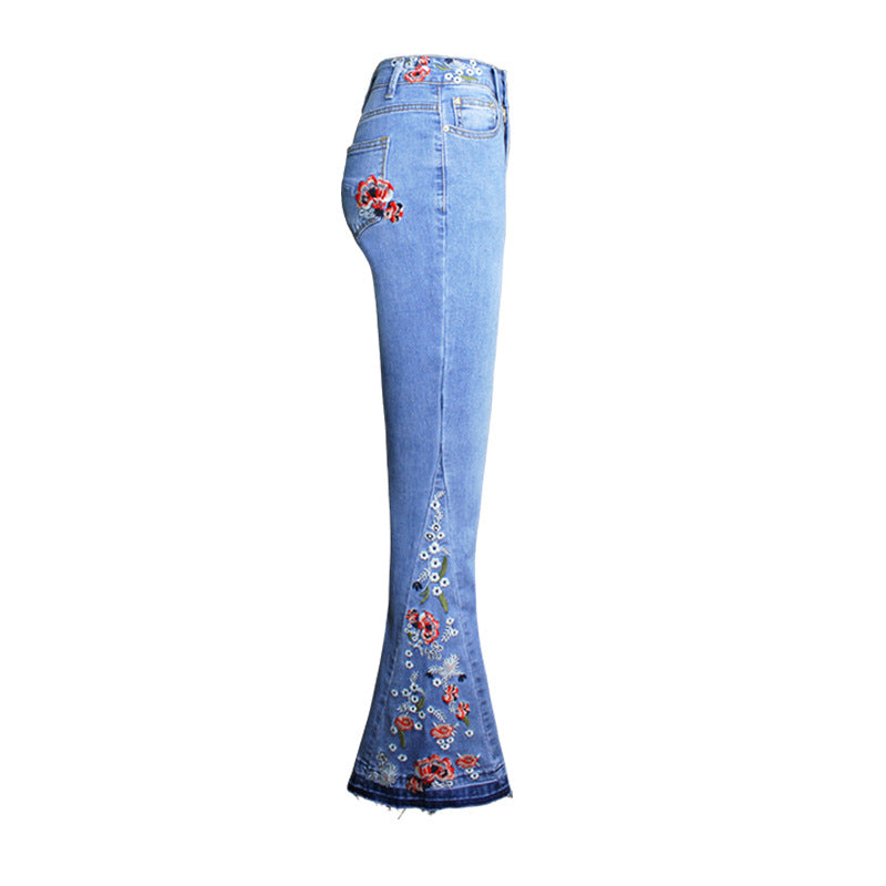 Denim Flared  Embroidered pants