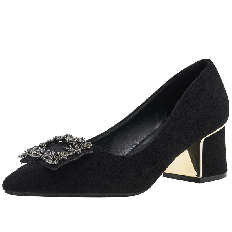 Women's New Chunky Heel Square Buckle High Heel Shoes