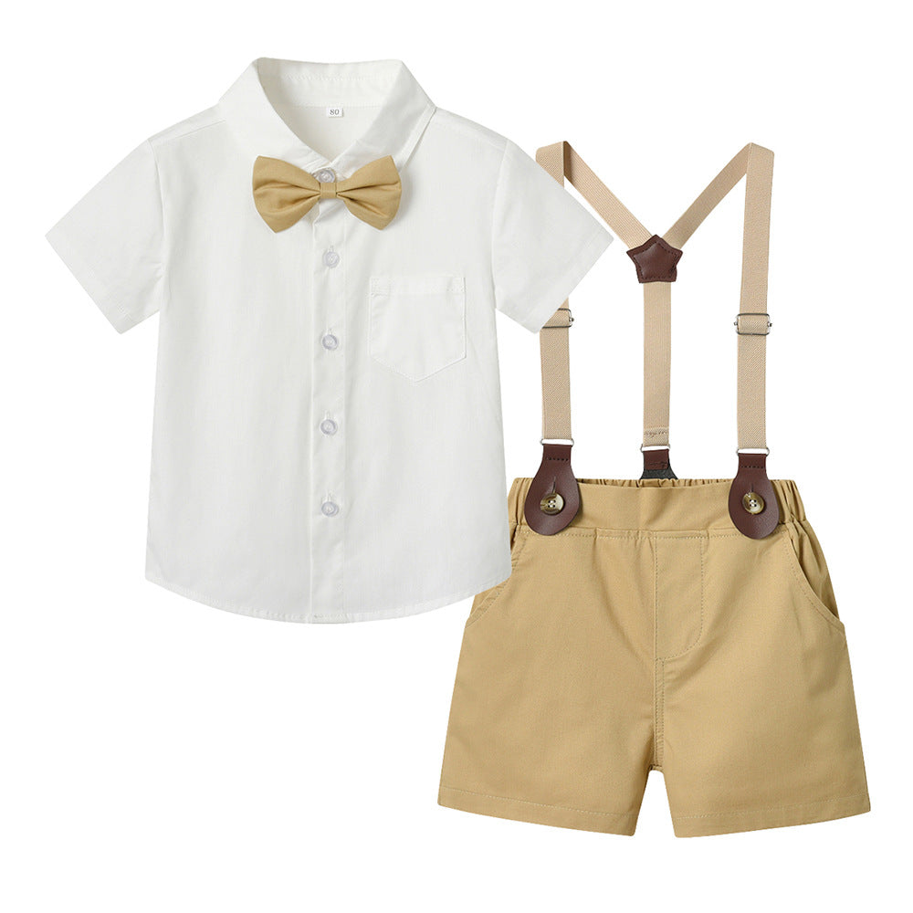 Short-sleeved Cardigan Suspender Shorts Two-piece Set