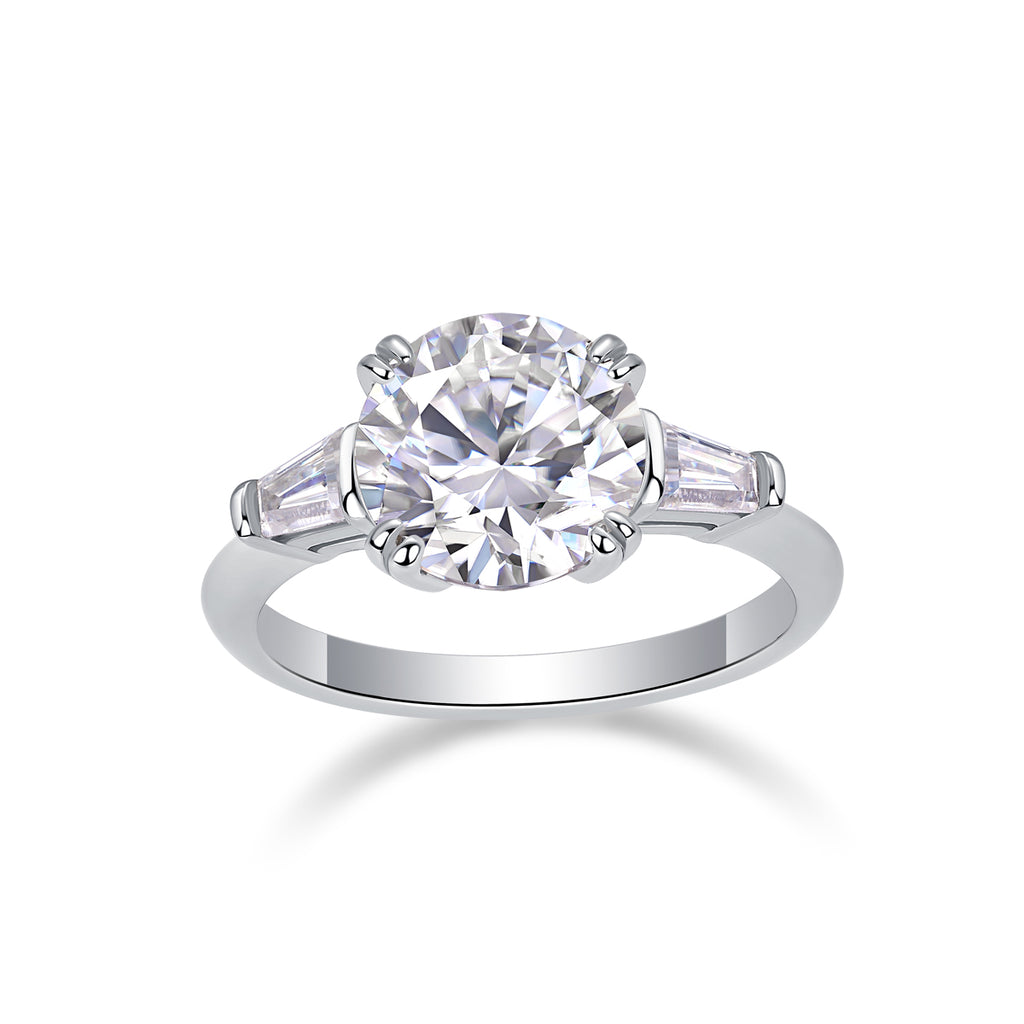 The Glorious Path - A Wedding Ring Set With Top-quality Octagonal Moissanite S925 In Silver And Platinum-plated. The Ring Can Be Inspected With A Diamond Pen