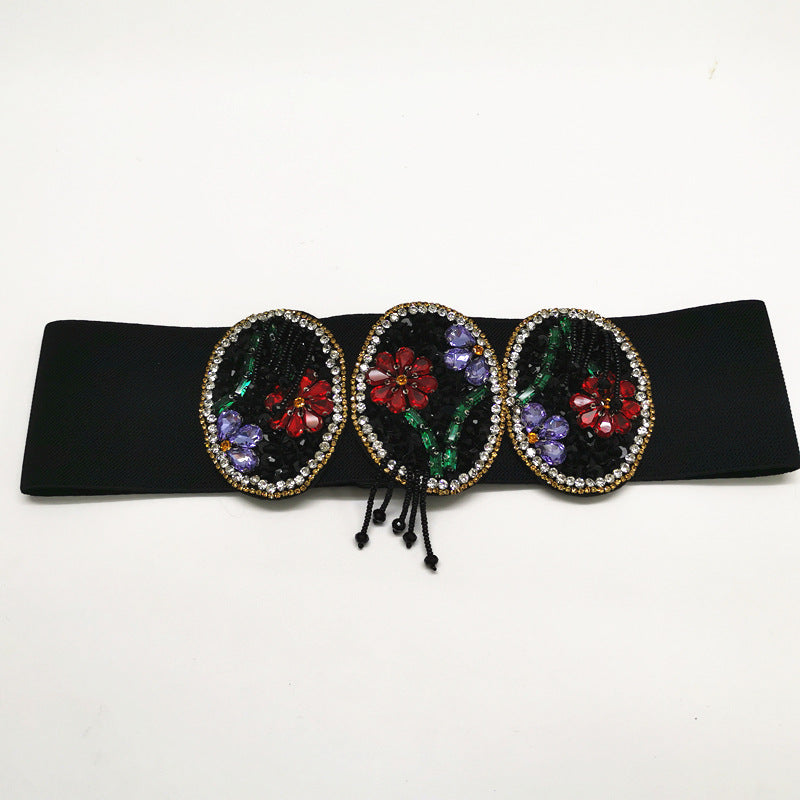 Flower Rhinestone Black Girdle Fashion Personality Girl Dress