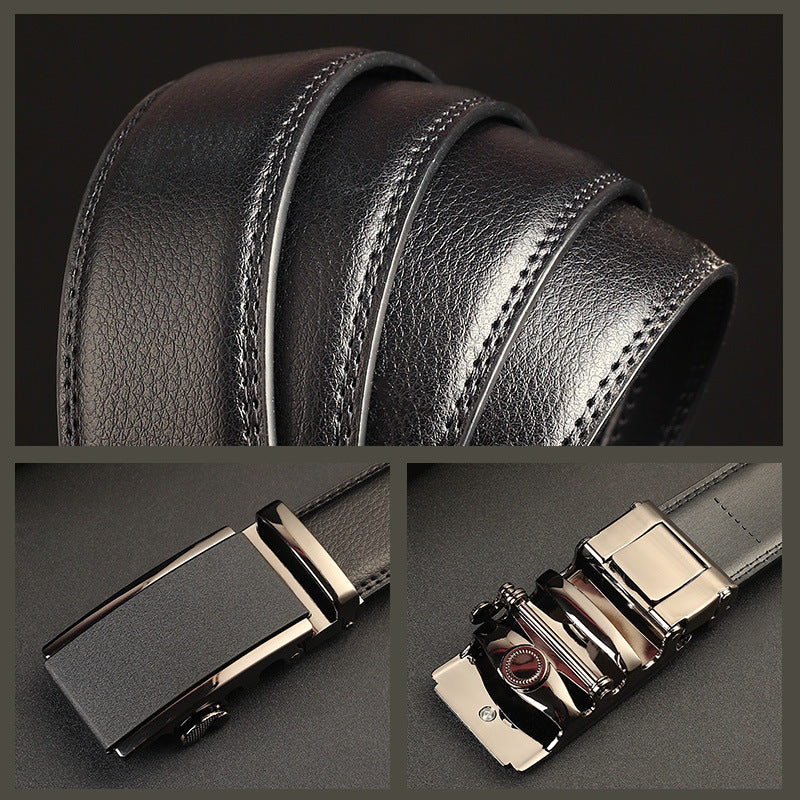 Leather Automatic Buckle Two-layer Cowhide Embossed Belt