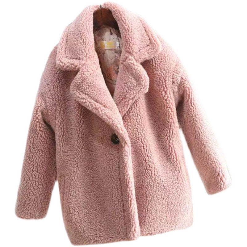 Fur-in-one Cashmere Girls' Coat Thickened