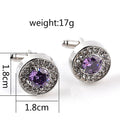 Fashion French New Round Purple And White Rhinestone Cufflinks