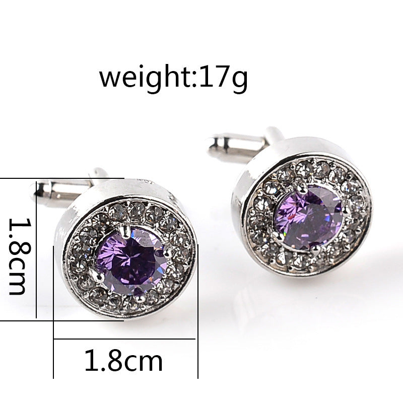 Fashion French New Round Purple And White Rhinestone Cufflinks