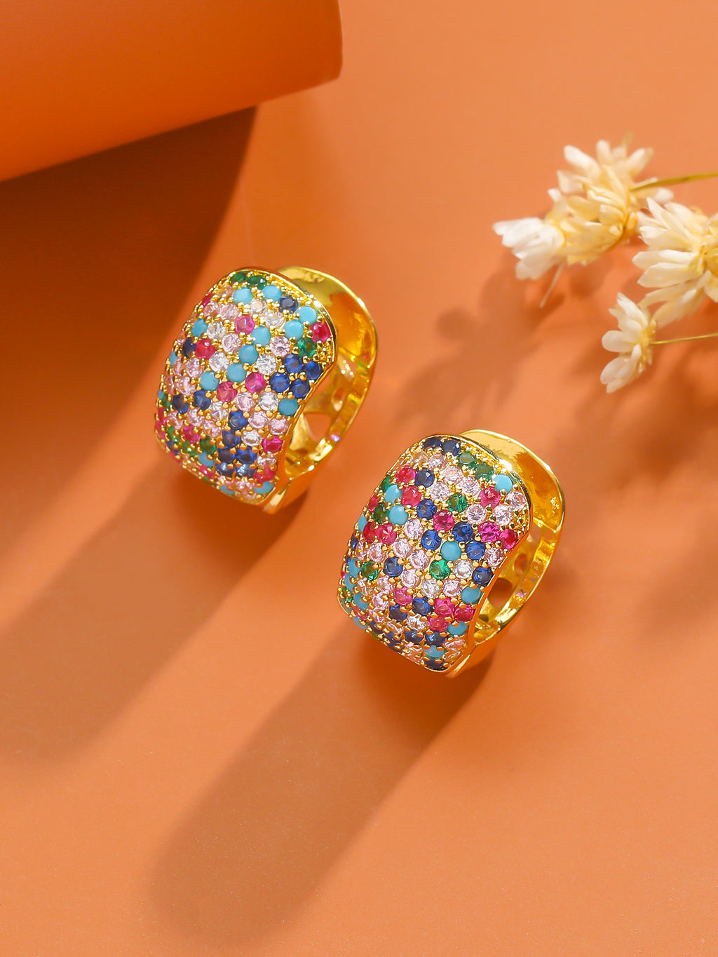 Simple Fashion Ear Clips Gold-plated Color Zircon Earrings