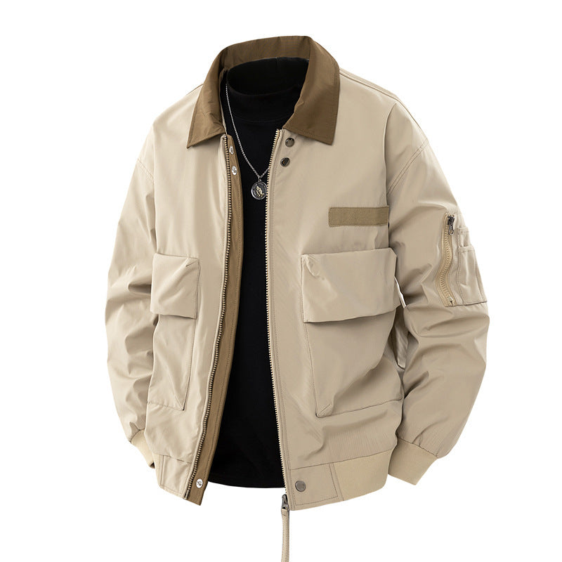 Retro Pilot Jacket Mens Workwear Lapel Jacket