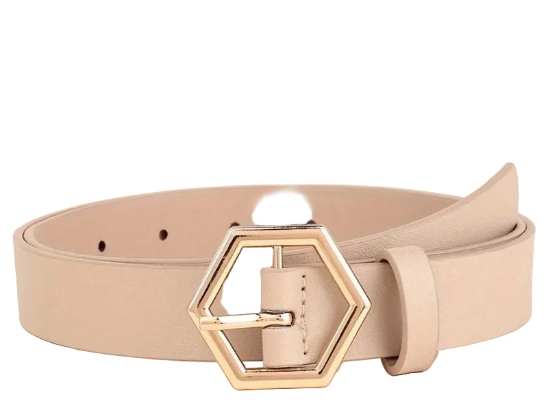 Hexangular Star Irregular Gold Buckle PU Belt