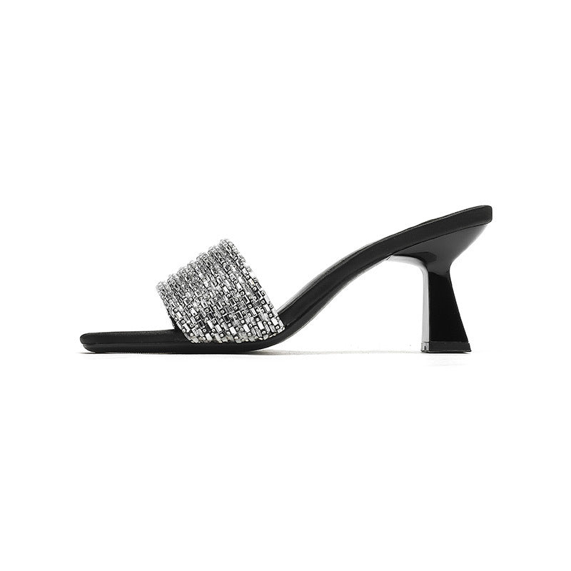 Square Toe Wine Cup Heel Rhinestone Silippers