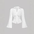 New Pleated Slim Fit Trendy Slimming Shirt Ruffled Flared Sleeve Shirt