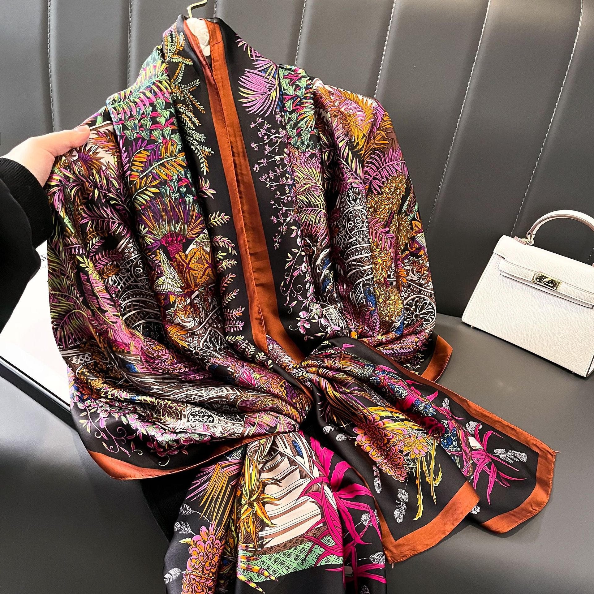 Silk Scarf Bright Butterfly  Long Shawl
