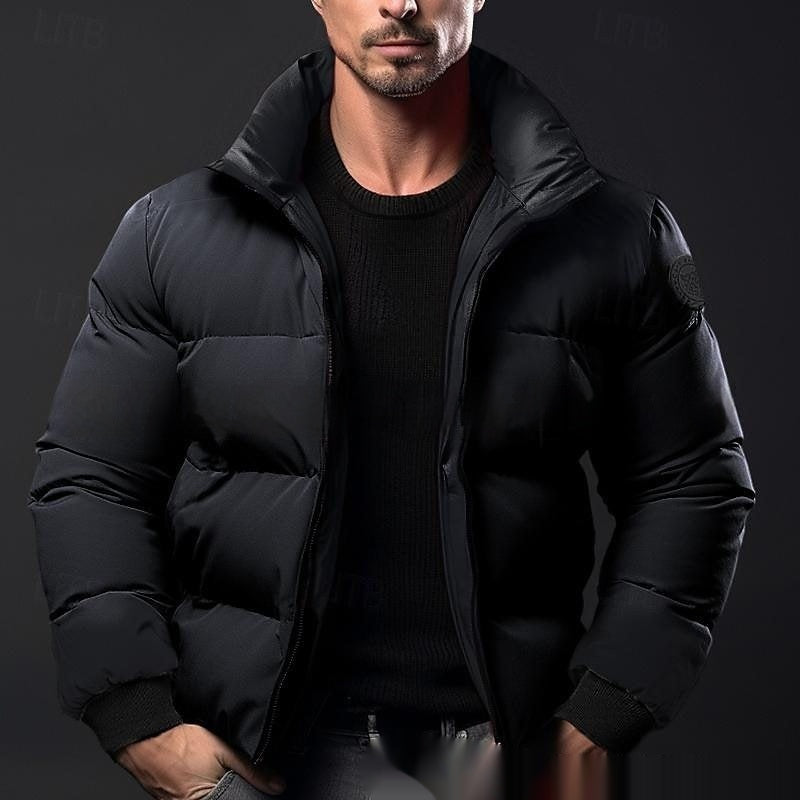 Mens Solid-Color Cotton-Padded Down Jacket Coat