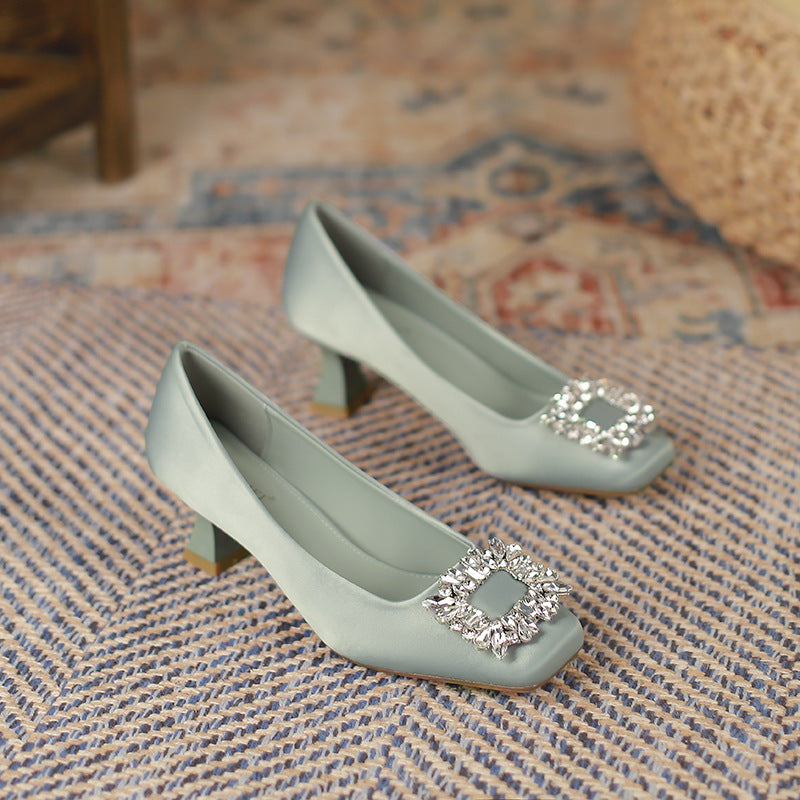 Square Toe Rhinestone Lace-up Stiletto