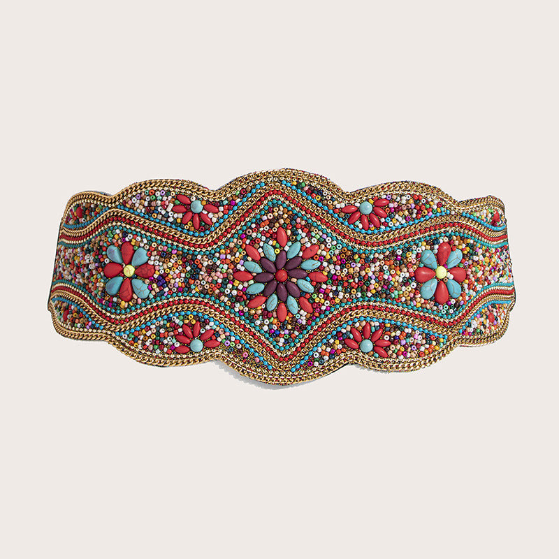 Ethnic Beads Hemp Rope Shell Popular Wide Waist Seal
