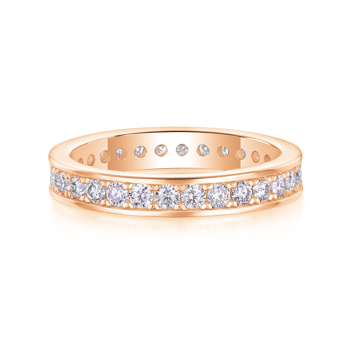 Trajectory - Set With Top-quality Moissanite S925 Silver And Platinum-plated Diamond Wedding Ring, The Ring Can Be Tested With A Diamond Pen In Gold And Rose Gold