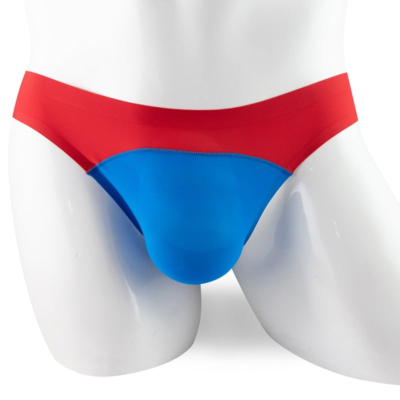Men's Seamless Briefs Ice Silk Color Matching Low Waist Breathable