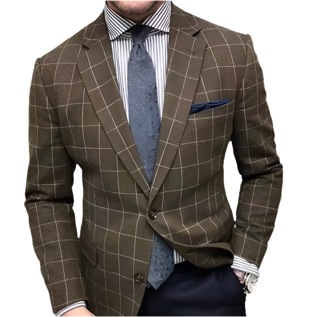 Mens Casual Plaid Slim-fit Suit Jacket