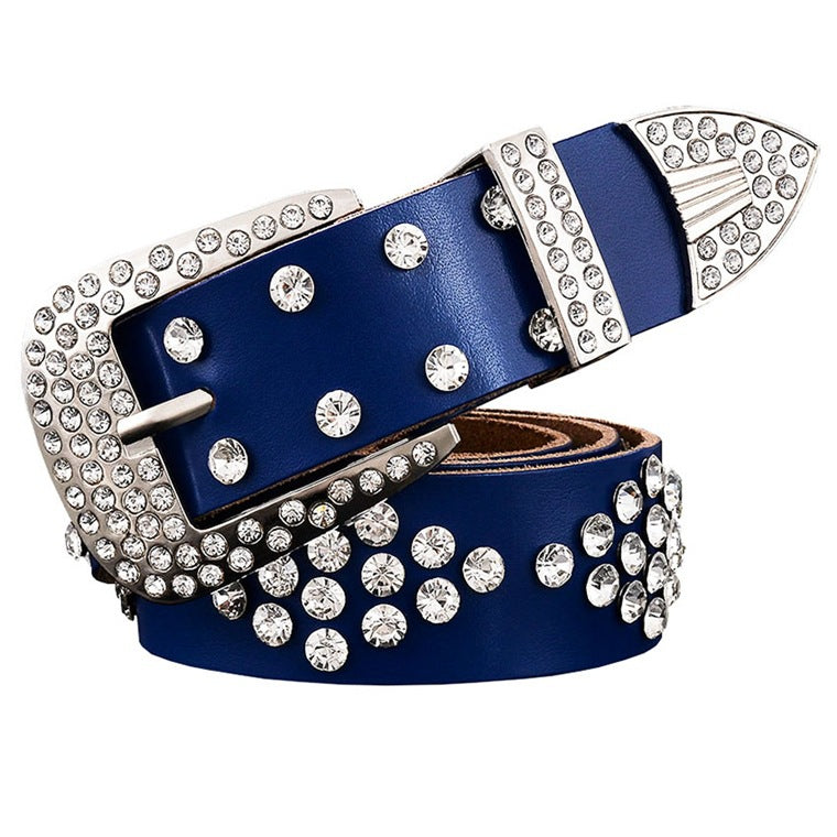 Leather Diamond Box Inlaid With Rhinestones Belt