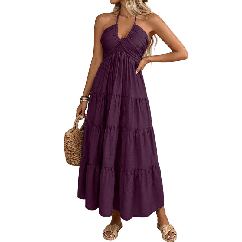 Loose-fitting, Neck-hanging Vacation-style Maxi Dress