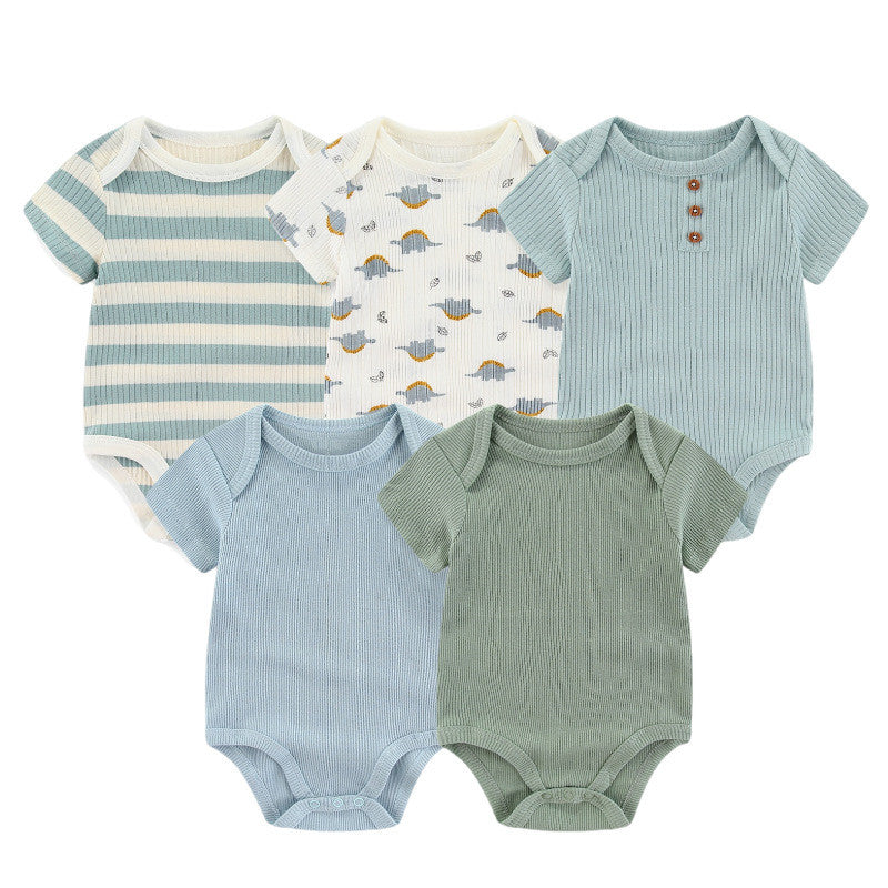 Rib Romper Clothes For Babies Cotton Short Sleeve Five-piece Suit