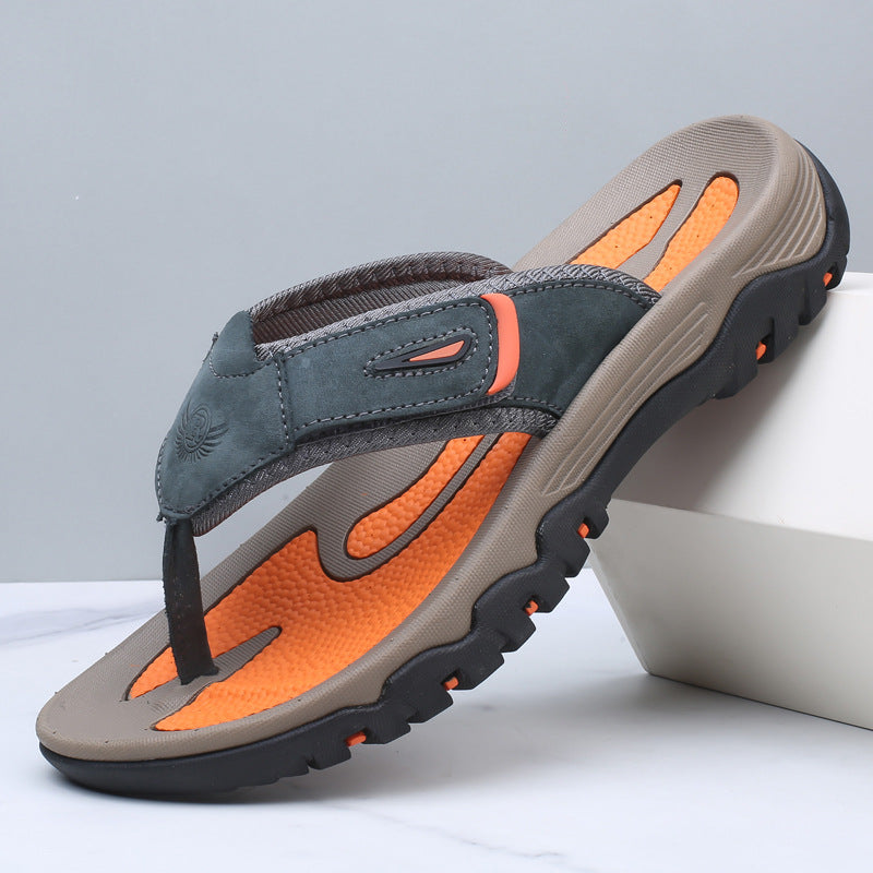 Large Dock Layer Cowhide Flip-flops
