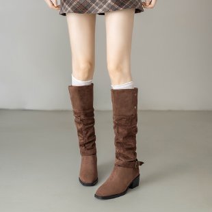 Chunky Heel Wrinkled Stacked Ankle Martin Boots