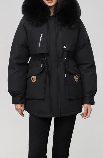 Cross-border Fleece-lined Thickened Parka Collar Slim Fit Slimming Cotton Coat