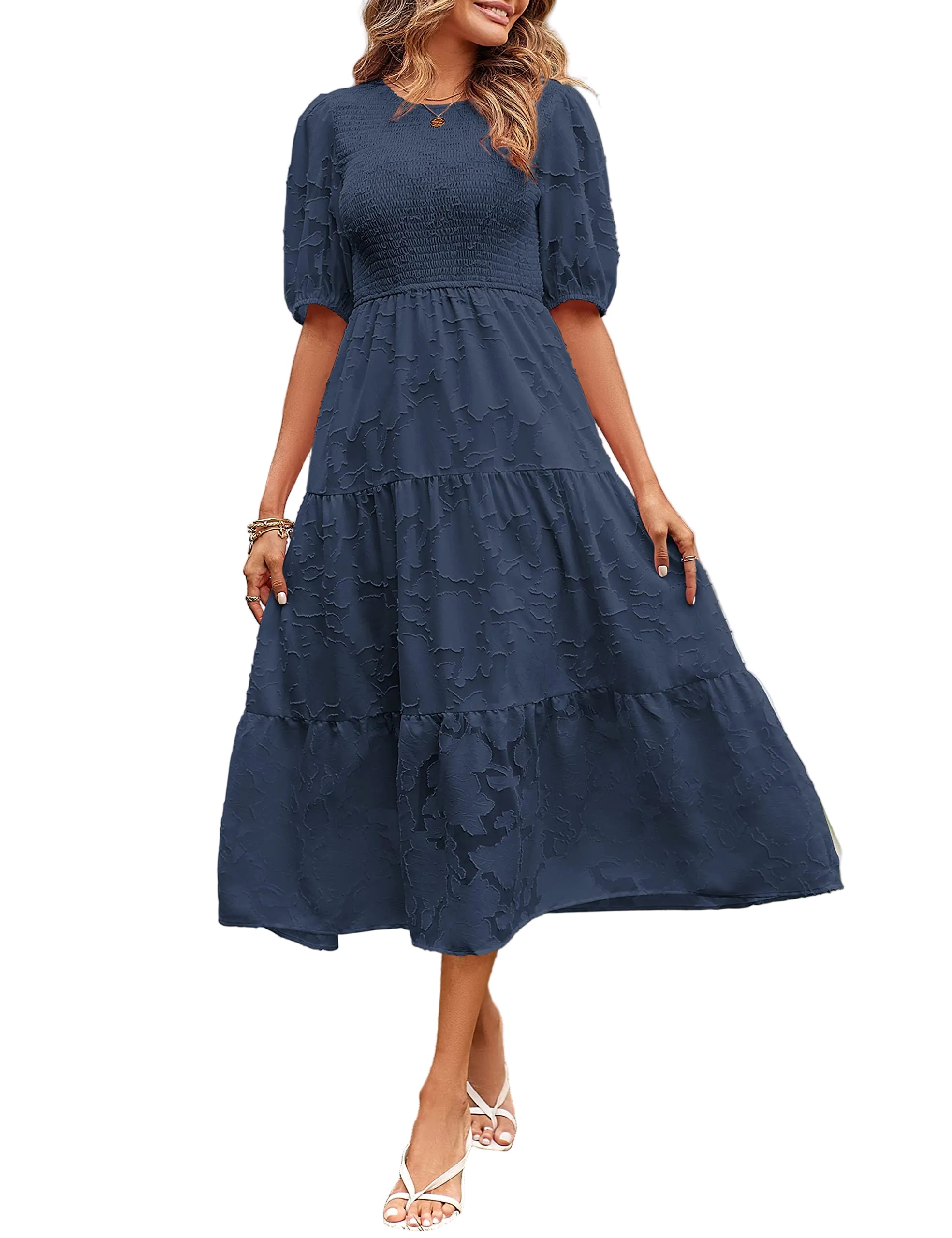 Casual Lace Dress Floral Ruffle Puff