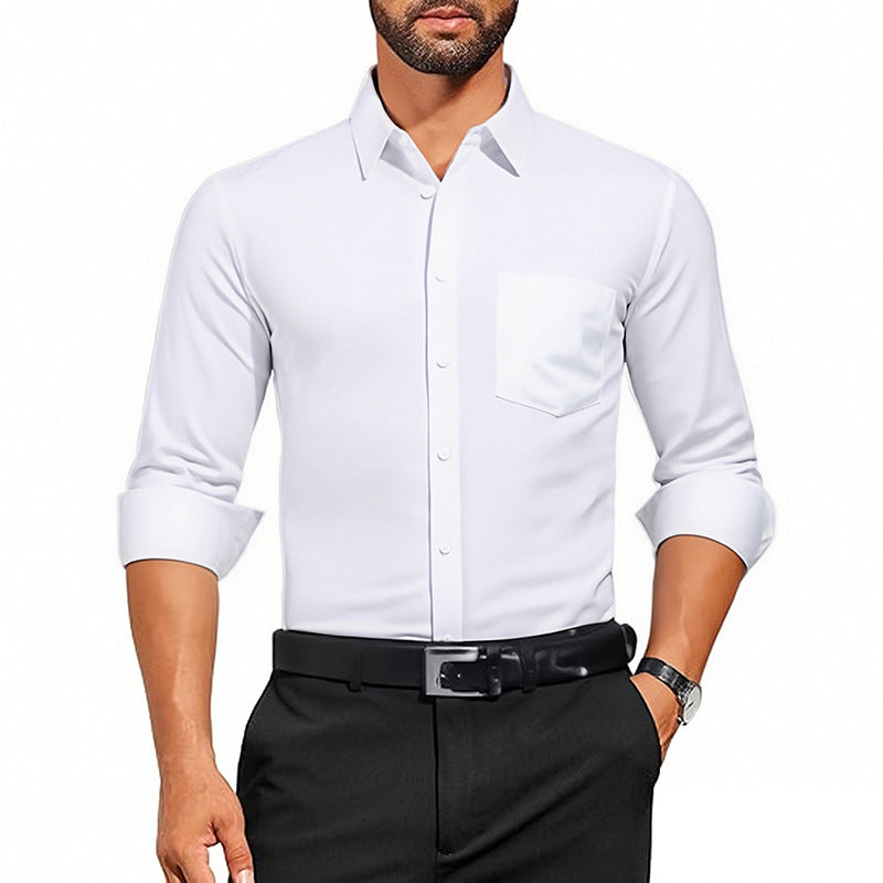 Men's Breathable Stretch Wrinkle-resistant Solid Color Long Sleeve Shirt