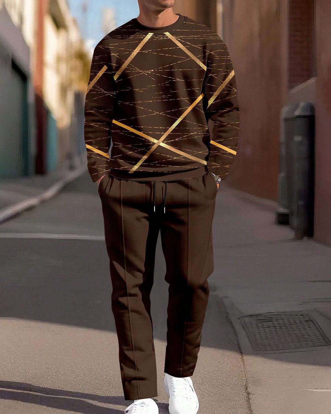 Casual Sporty Round Neck Sweatshirt And Pants Two-piece Set