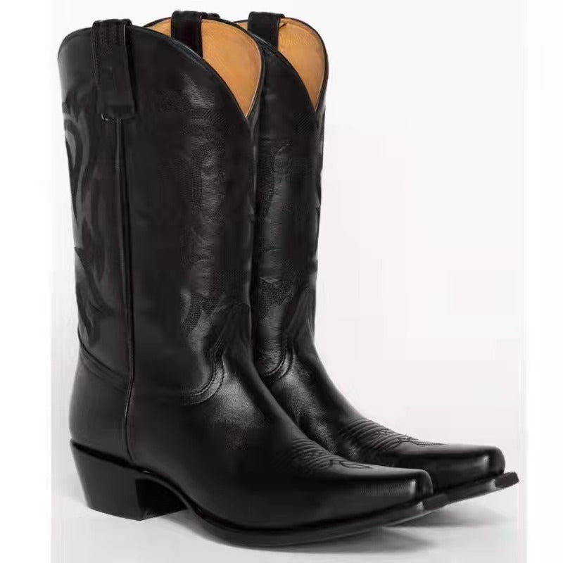 Pointed Embroidery Thread Mid-thick high heel Boots