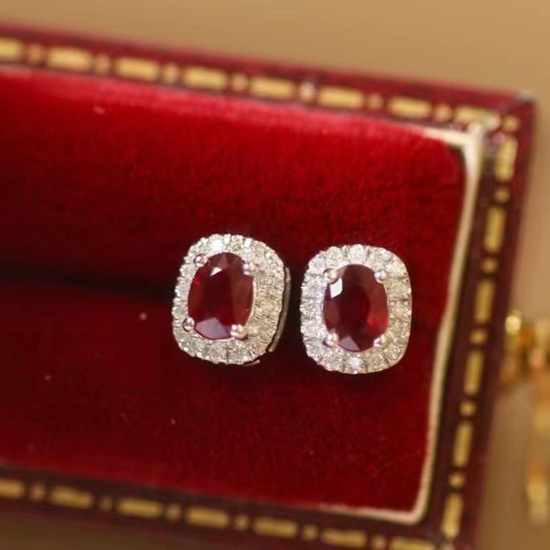 18K Gold Diamond Ruby Earrings- Diamond Sadaf Canada