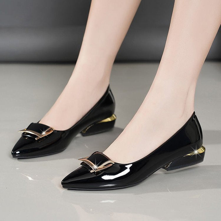 Mid-heel Soft-soled Low-cut Soft-leather Pumps