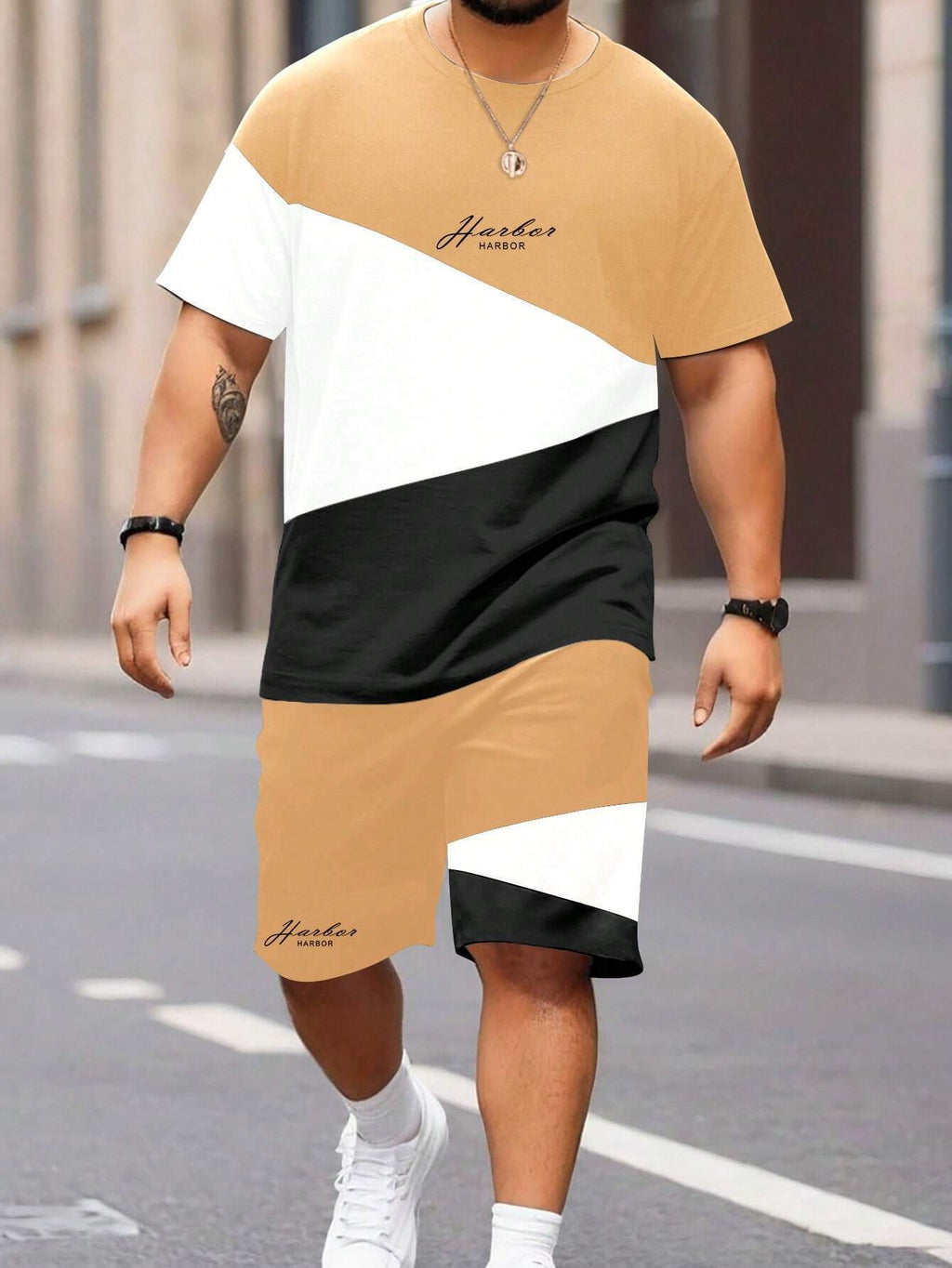 Sports Suit Short Sleeve Color Block Stitching Shorts Suit