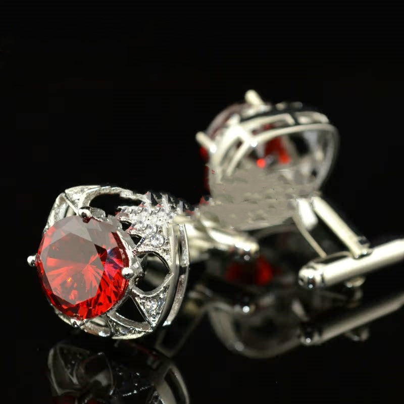 Red Large Zircon Crown Crystal Diamond Cufflink