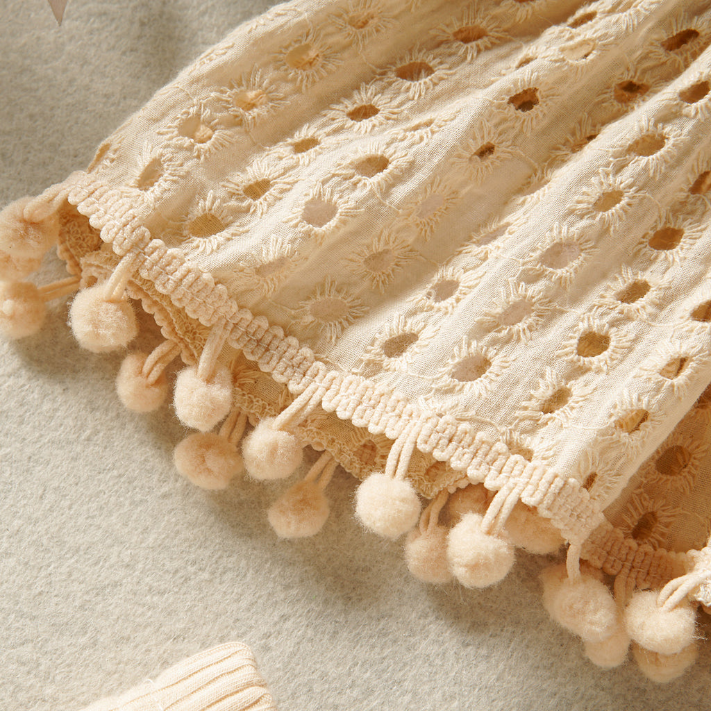 Cotton Mesh High Temperature Dyed Apricot Lace Hanging Doll Shirt Ten Shorts Baby Girl Infant Fashion Two-piece Suit