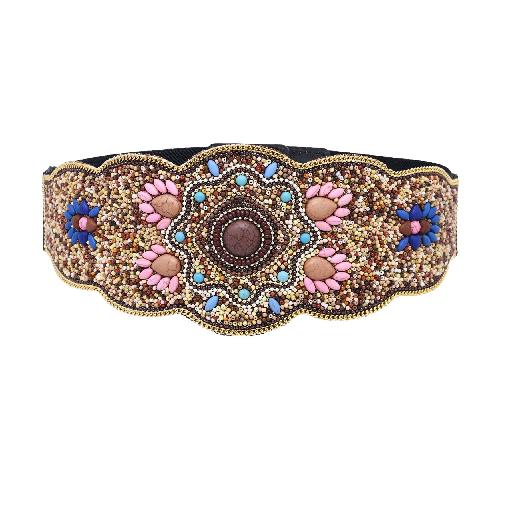 Beaded And Pressed Imitation Turquoise Elastic Waistband  Belt