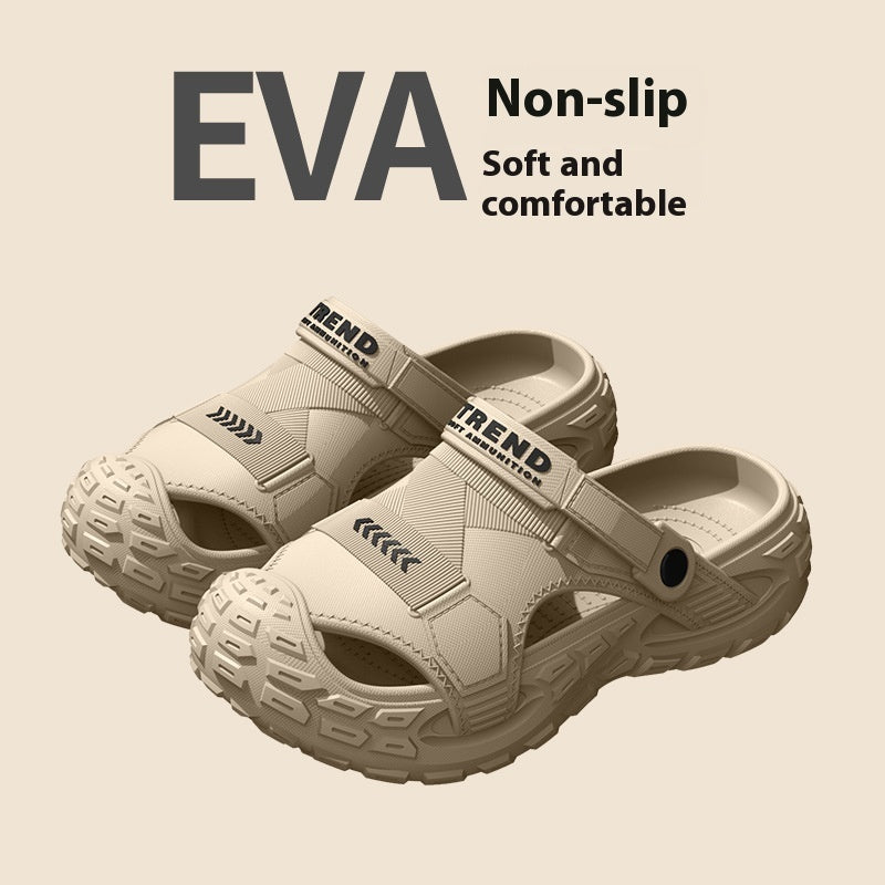 Men's Outdoor Two-way Hole Shoes New Feeling Of Shit Breathable Non-slip Leisure Pump Beach Slippers