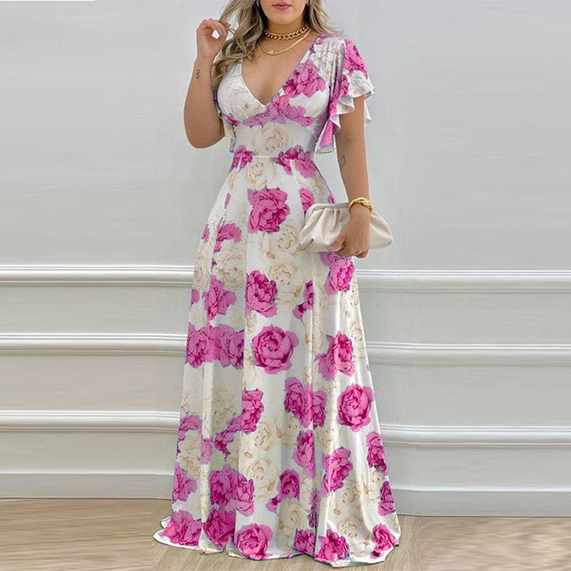 Spring Elegant Sexy Waist-Cinching Maxi Dress With A Bold Print