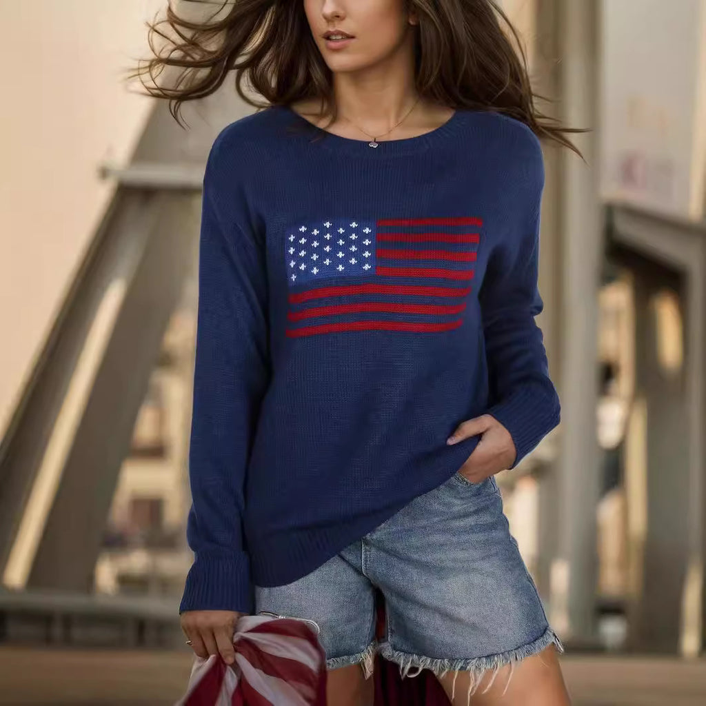 Aesthetic Retro Sweater Loose Flag