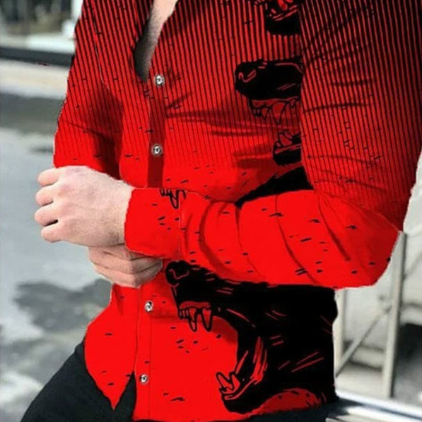 Mens Fashionable Printed Casual Slim-Fit Shirt