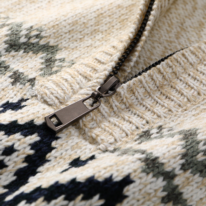 Half high neck zipper thick wool sweater