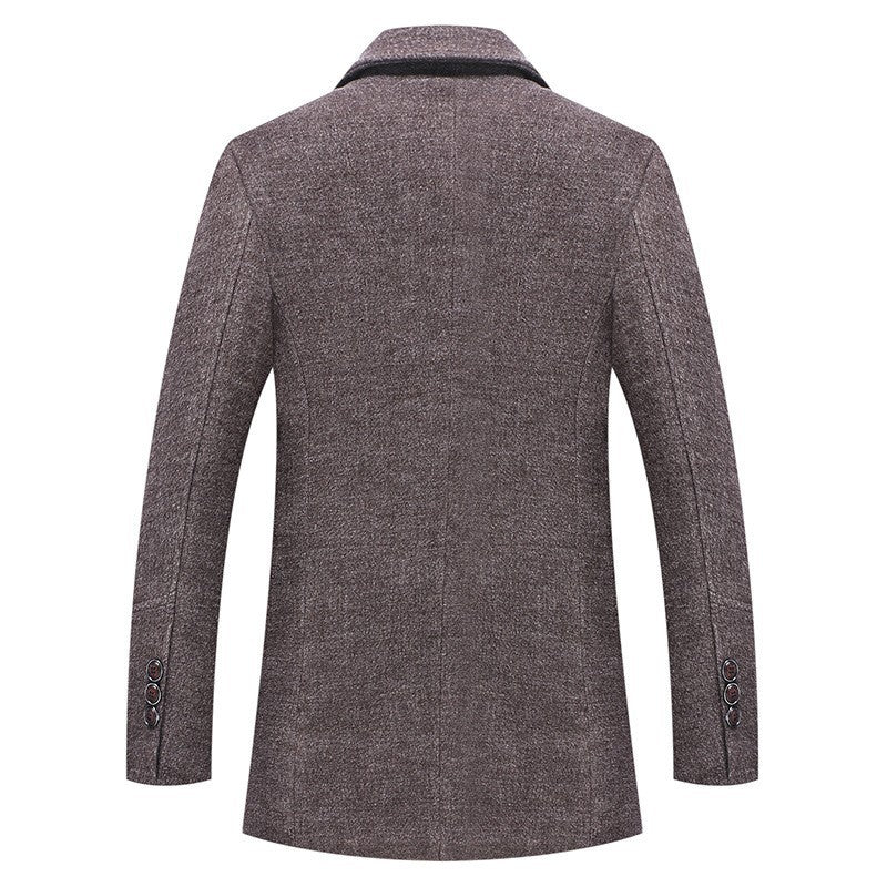 Fall Winter Men's Woolen Coat Fashion Polo Collar Cotton Scarf