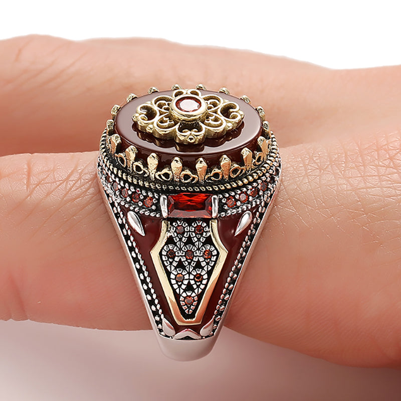 Vintage Two Tone Men's Red Onyx Ring