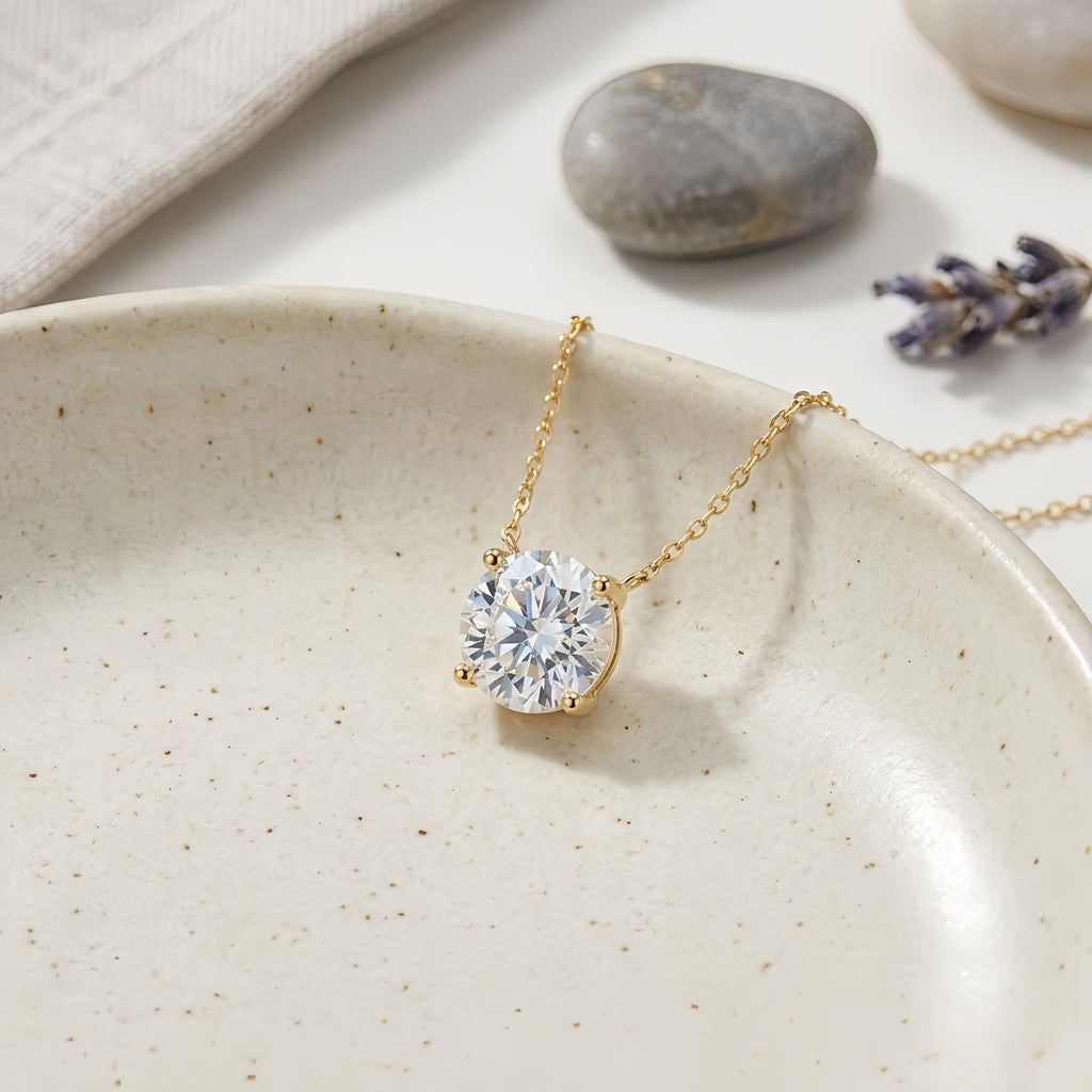 925 Sterling Silver Elegant Gold Chain Necklace with Solitaire CZ Pendant