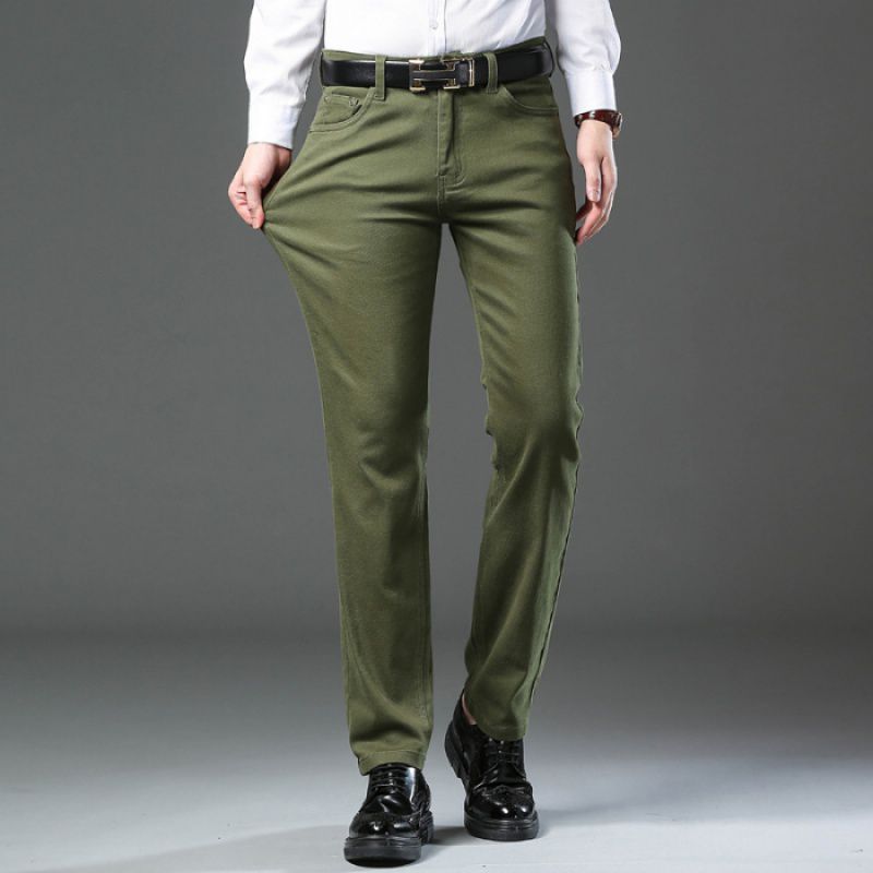 Straight Stretch Trousers Mid-high Waist Pants