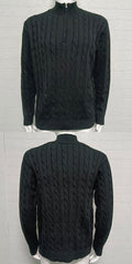 Mens Slim-fit Knitted Zip-up Mock-neck Long-sleeve Sweater