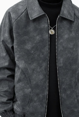 Suede Windbreaker Antique Brown Lapel Jacket