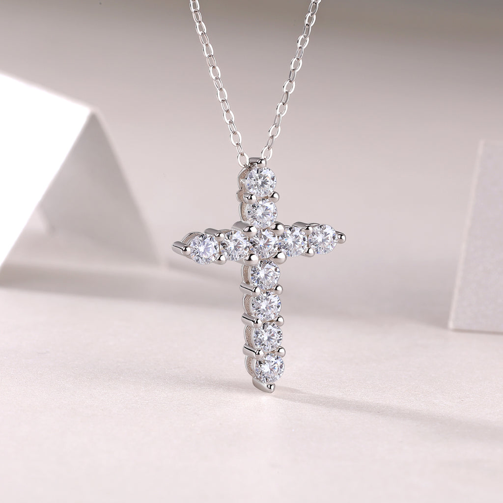 Faith - A Fashionable And Trendy Necklace Pendant Set With Top-quality Moissanite S925 Silver And Platinum-plated Gold Can Be Tested With A Diamond Pen In Gold Rose Gold